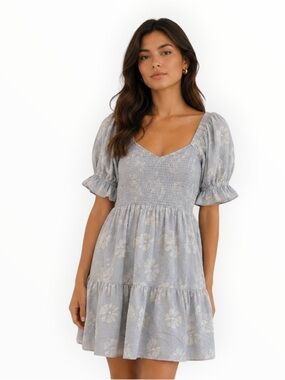 MADEWELL Silk Lucie Smocked
Mini Dress Moody Blooms Light Blue Floral M Boho